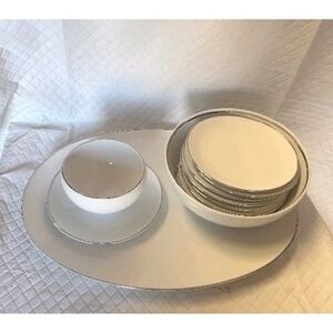 Johann Haviland Bavaria Germany White  Platinum Trim Dish Lot 11 Pieces